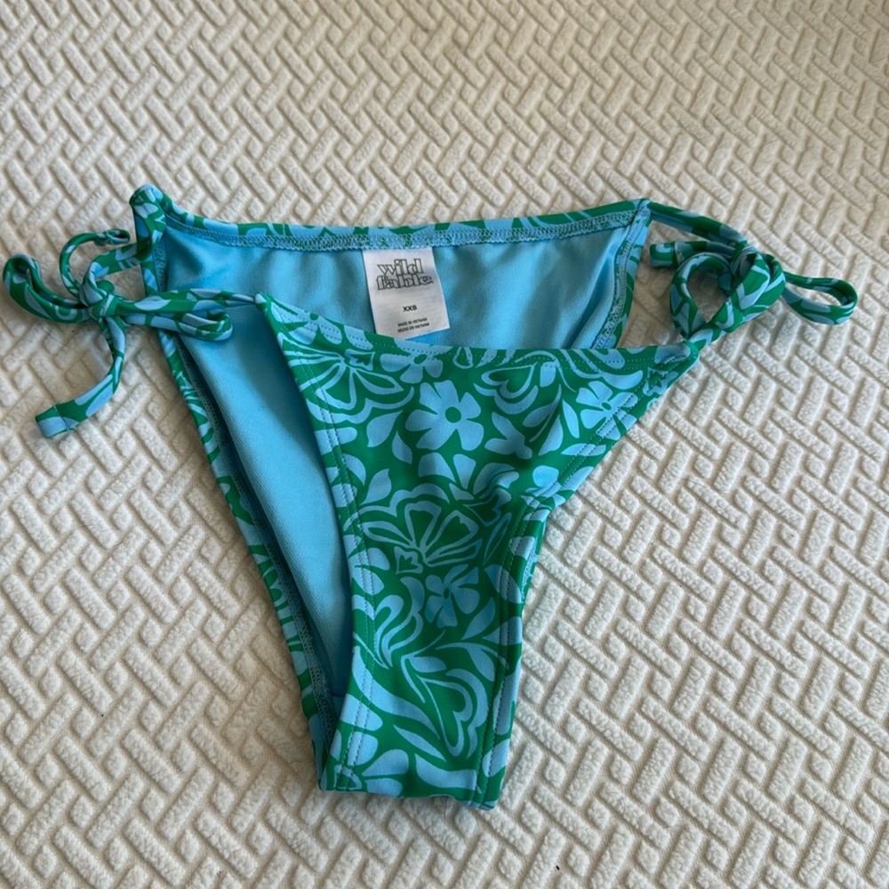 Wild Fable Blue & Green Floral Bikini Bottom with Ties size XXS